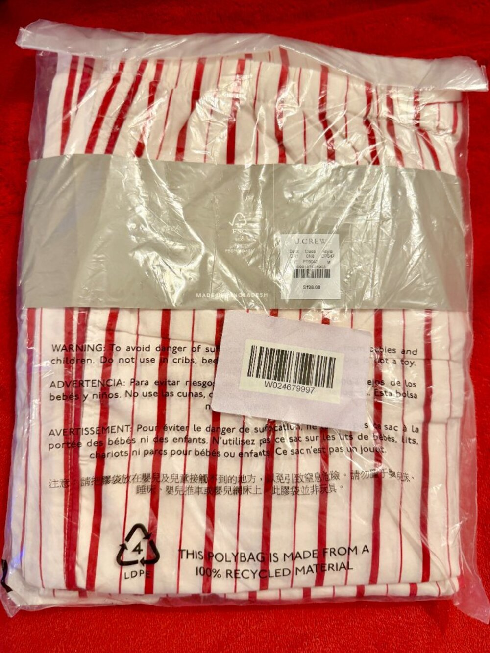 J.Crew - Cotton Poplin Long-sleeve Pajama Pant Set (Ivory Red), Size M (NWT) - Picture 4 of 5